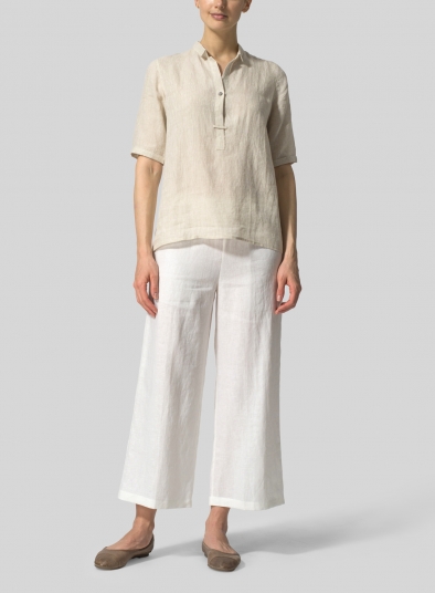 Linen Shirt Collar Blouse