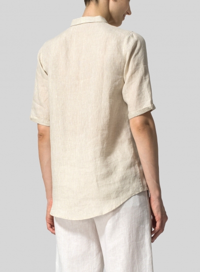 Linen Shirt Collar Blouse
