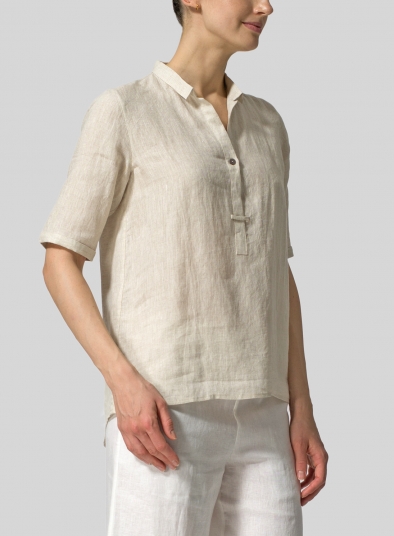 Linen Shirt Collar Blouse