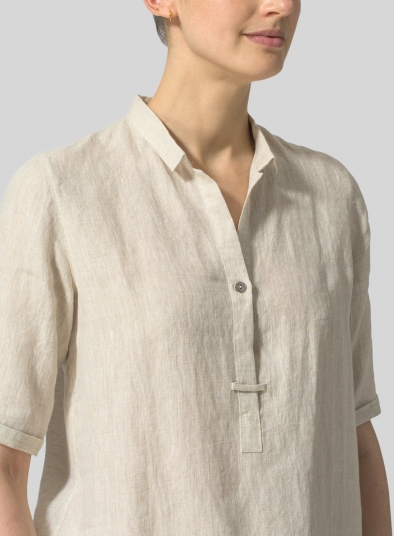 Linen Shirt Collar Blouse