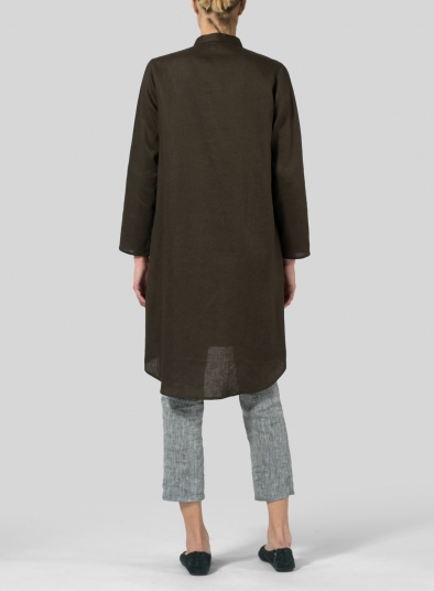 Linen Shirt Dress with Mandarin Collar