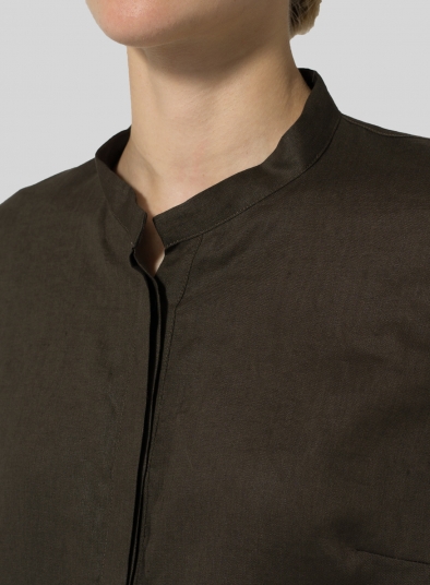 Linen Shirt Dress with Mandarin Collar