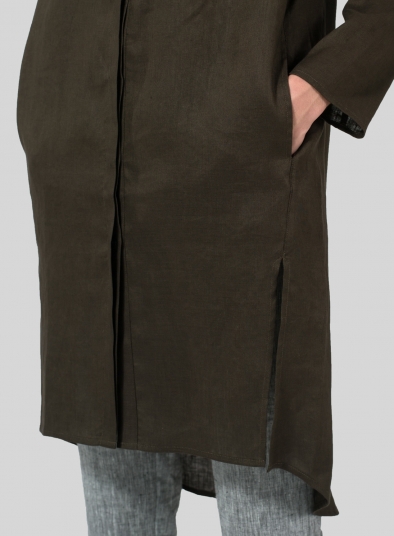 Linen Shirt Dress with Mandarin Collar