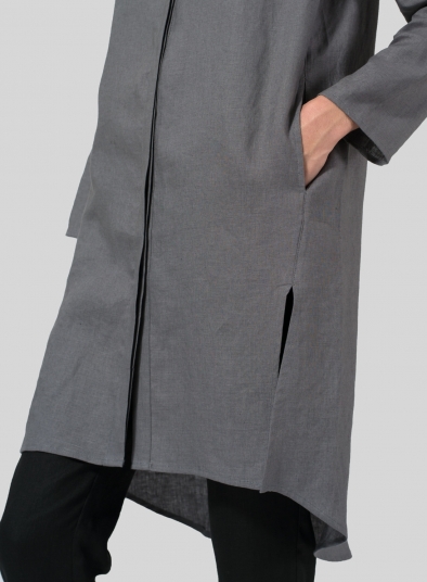 Linen Shirt Dress with Mandarin Collar
