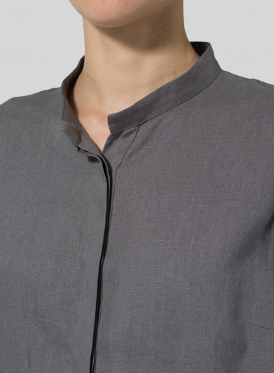 Linen Shirt Dress with Mandarin Collar