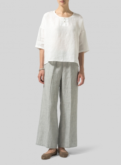 Linen Dropped Shoulder Handmade Knot Button Top