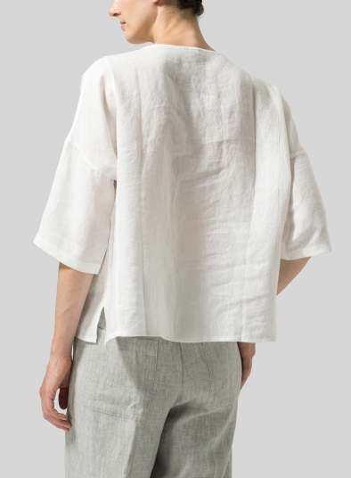 Linen Dropped Shoulder Handmade Knot Button Top