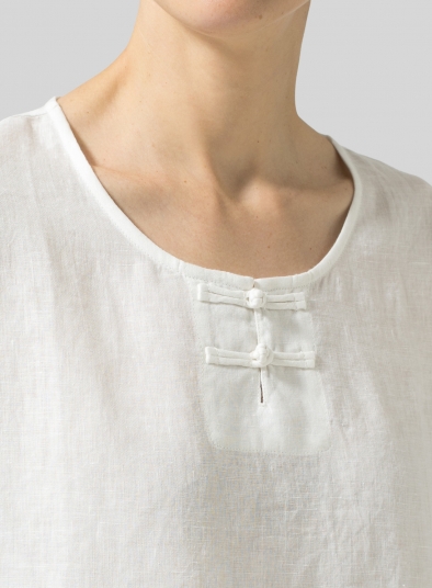 Linen Dropped Shoulder Handmade Knot Button Top
