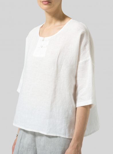 Linen Dropped Shoulder Handmade Knot Button Top