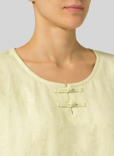 Linen Handmade Knot Button Patterned Top