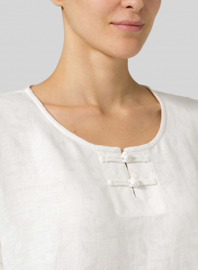 Linen Handmade Knot Button Patterned Top