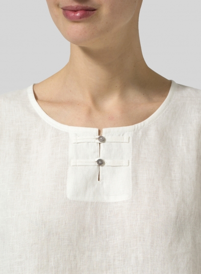 Linen 3/4-Sleeve Round-Neck Box Top