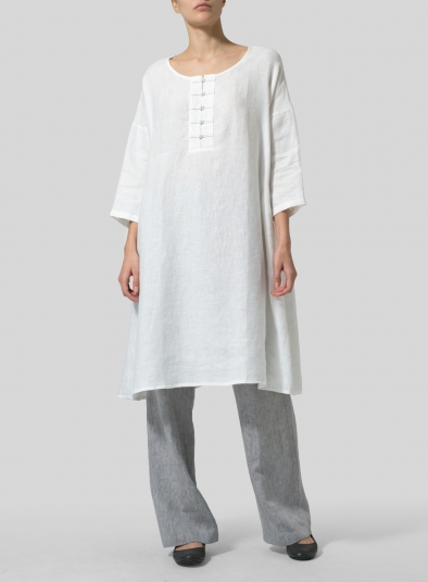 Linen Handmade Knot Button Long Blouse