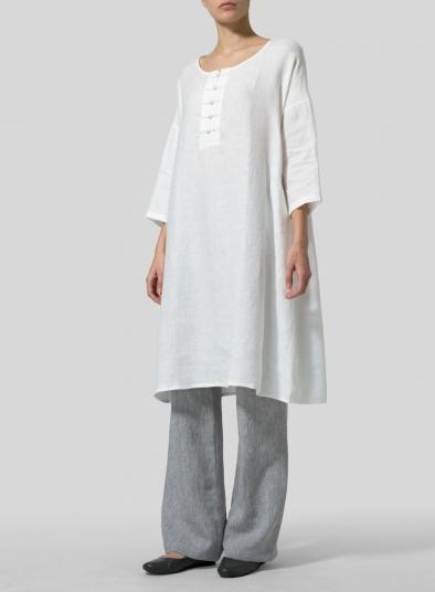 Linen Handmade Knot Button Long Blouse