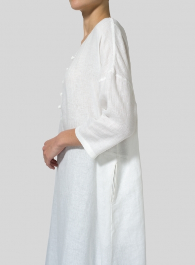 Linen Handmade Knot Button Long Blouse