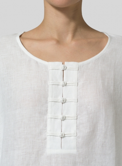 Linen Handmade Knot Button Long Blouse