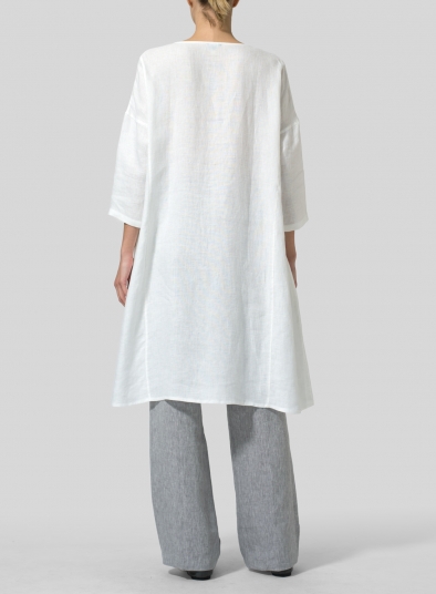 Linen Handmade Knot Button Long Blouse