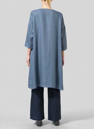 Linen Handmade Knot Button Long Blouse