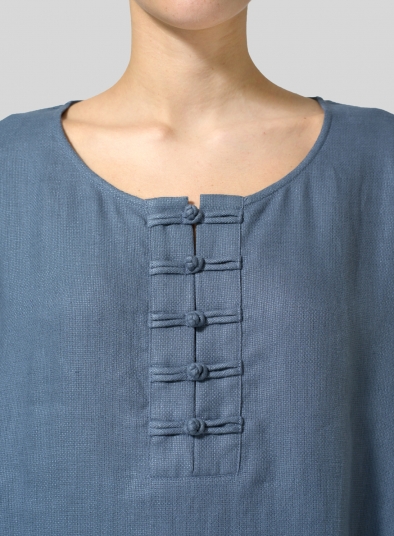 Linen Handmade Knot Button Long Blouse