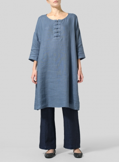 Linen Handmade Knot Button Long Blouse