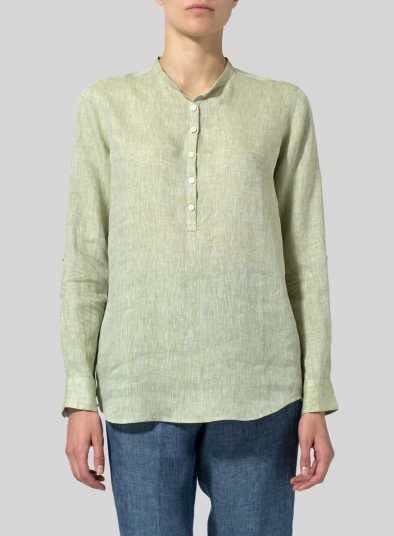 Linen Mandarin Collar Shirt