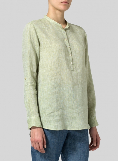 Linen Mandarin Collar Shirt