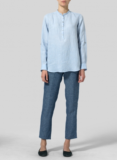 Linen Mandarin Collar Shirt