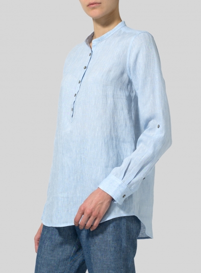 Linen Mandarin Collar Shirt