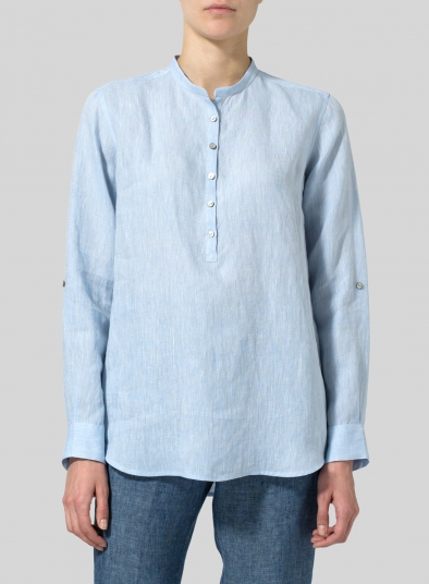 Linen Mandarin Collar Shirt