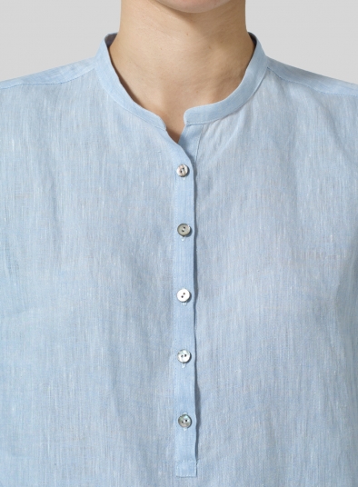 Linen Mandarin Collar Shirt