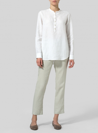 Linen Mandarin Collar Shirt