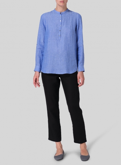Linen Mandarin Collar Shirt