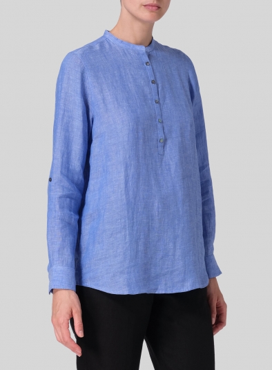 Linen Mandarin Collar Shirt