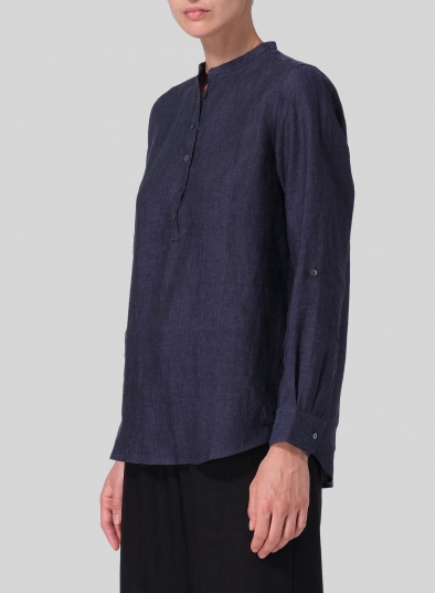 Linen Mandarin Collar Shirt