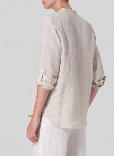 Linen Mandarin Collar Shirt