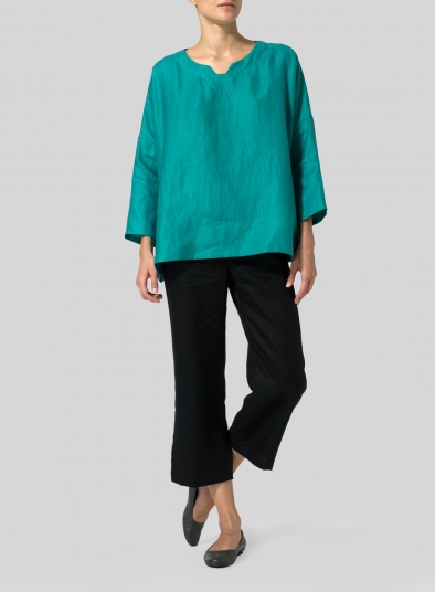 Linen Notch Square Neckline Top