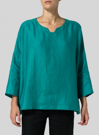 Linen Notch Square Neckline Top