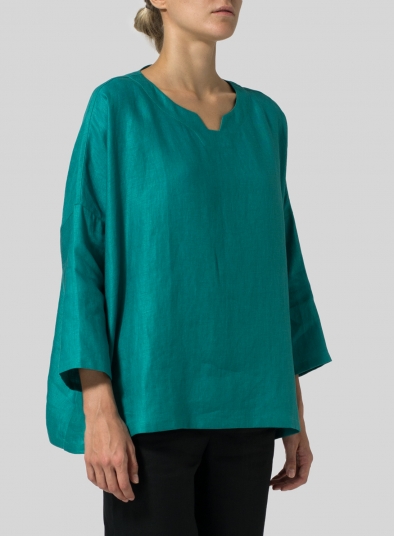 Linen Notch Square Neckline Top