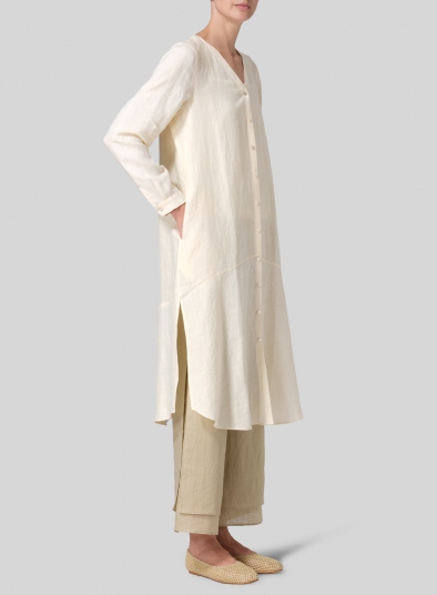 Linen V-neck Long Blouse