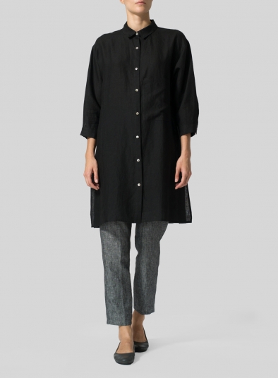 Linen Half-Sleeve Long Shirt