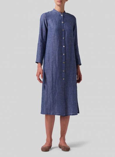 Linen Long Slim Shirt Dress