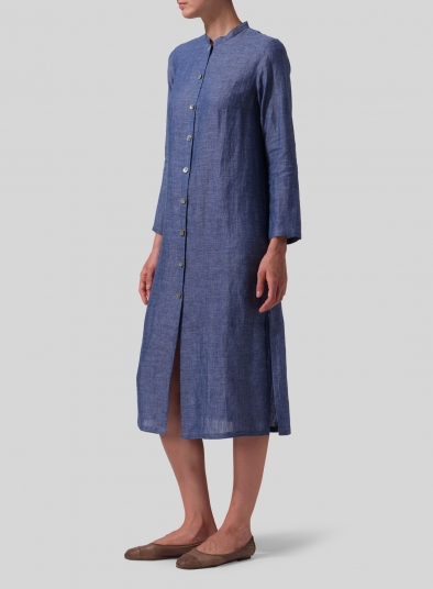 Linen Long Slim Shirt Dress