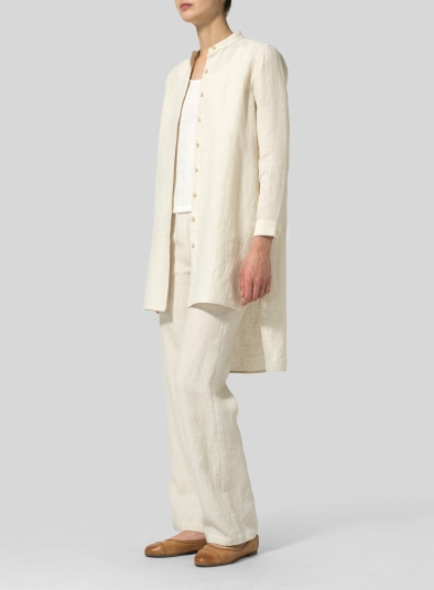 Linen Mandarin Collar Long Sleeve Jacket