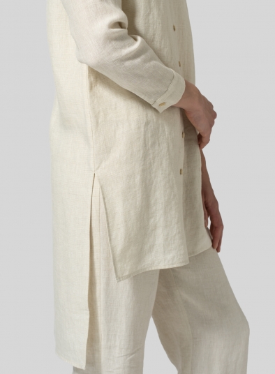 Linen Mandarin Collar Long Sleeve Jacket