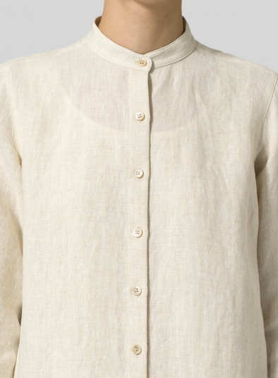 Linen Mandarin Collar Long Sleeve Jacket