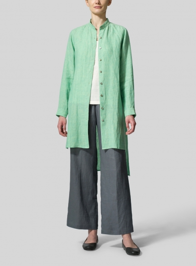 Linen Mandarin Collar Long Sleeve Jacket