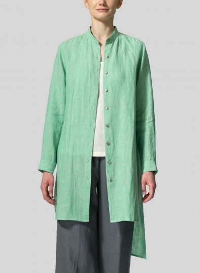 Linen Mandarin Collar Long Sleeve Jacket