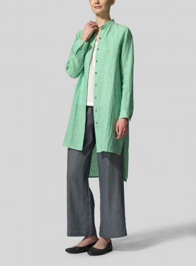 Linen Mandarin Collar Long Sleeve Jacket