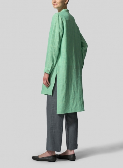 Linen Mandarin Collar Long Sleeve Jacket