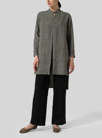 Linen Mandarin Collar High-Low Jacket